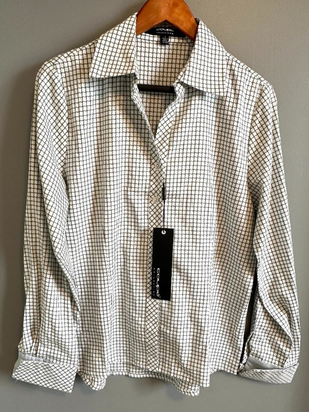 Coupe Collection Dress shirt with French cuffs Green & White Women's Large NWT
